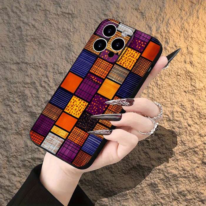 1Pc Black For iPhone 15 Plus Colorful African Fabric Phone Case