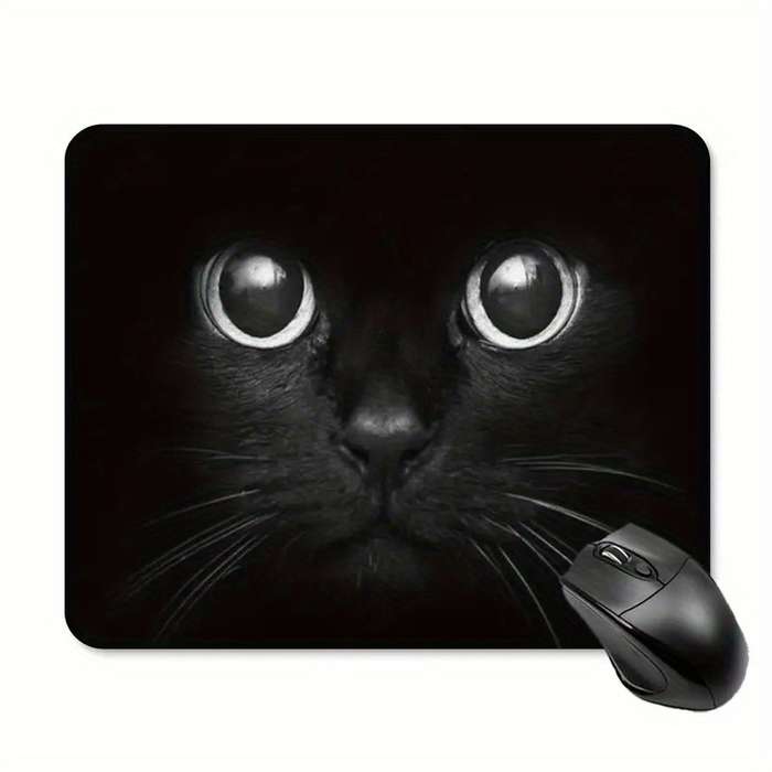 1pc Black Cat Abstract Art Mouse Pad Small Non-Slip Desk Mat for Gaming Office
