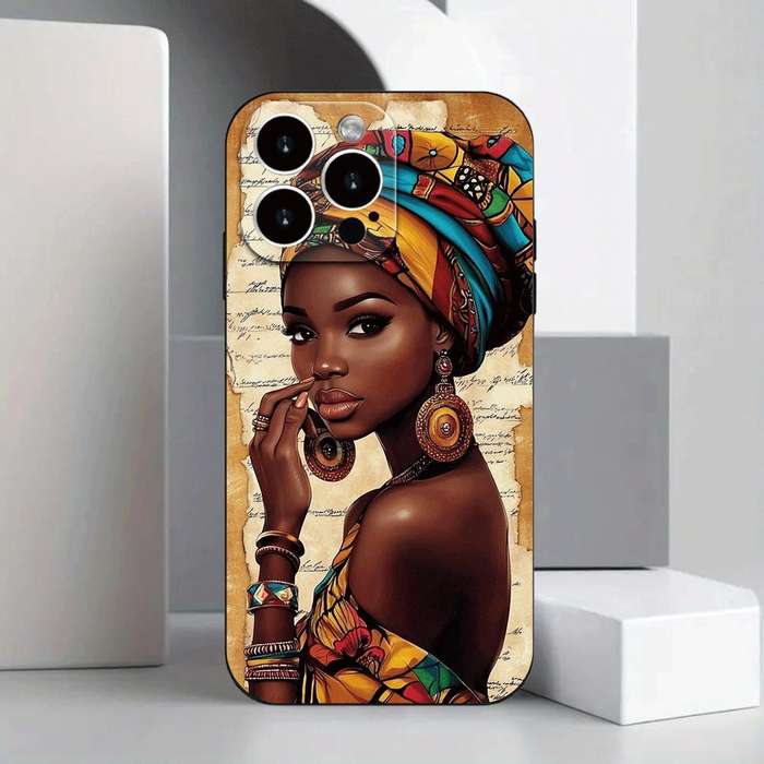 1Pc Black For iPhone 12 Pro Max African Woman Style Phone Case