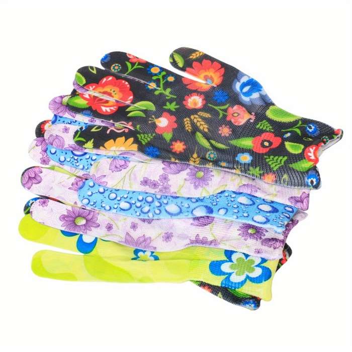 5 Pairs Flower Leopard Texture Size M Household Cleaning Gloves
