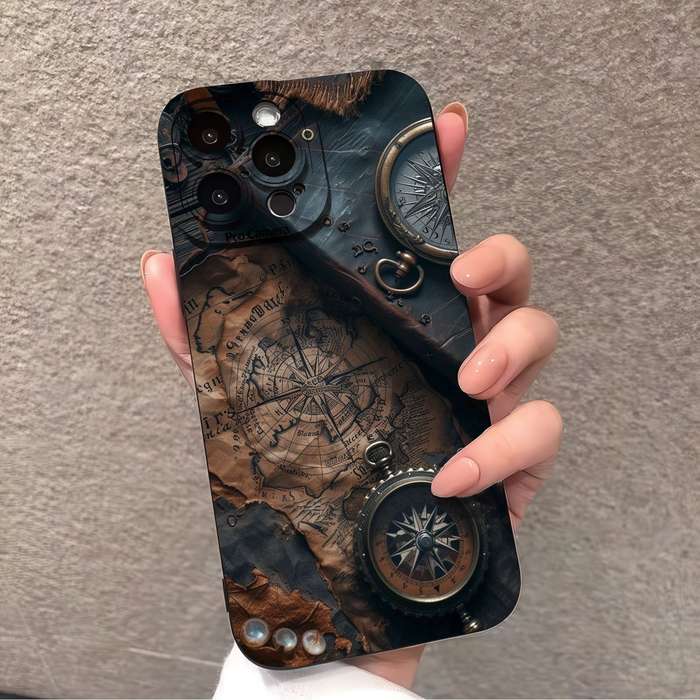 1Pc Black For iPhone 11 Pro Max Retro Nautical Pattern Phone Case