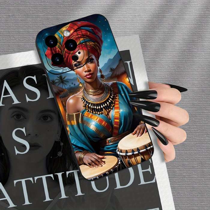 1Pc Black For iPhone 15 Plus African Girl Phone Case