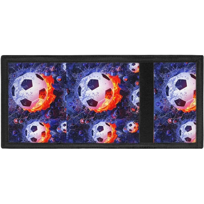 1pc Soccer Flame Trifold Wallet for Teens and AdultsRFID Blocking Durable Polyester Lightweigh