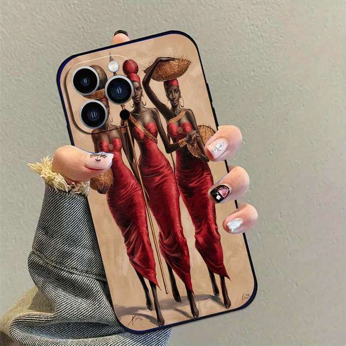 1Pc Black For iPhone 16 Pro African Lady TPU Phone Case