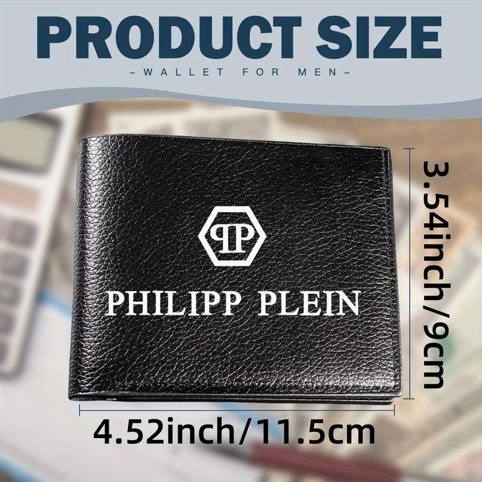 1pc Philipp Plein Men's Faux Leather Bifold Wallet with Card Holder Coin Purse Sleek Black D