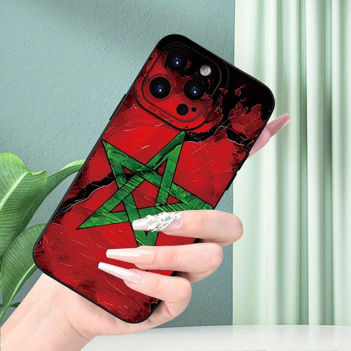 1Pc Black For iPhone 14 Plus Moroccan Design Phone Case