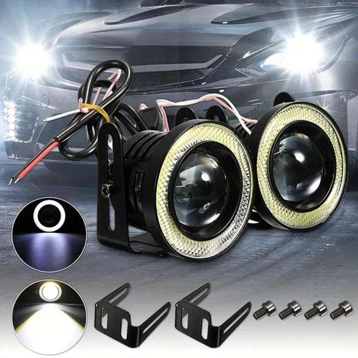 2pcs Car White LED Projector Angel Eyes Ring Light Lamp 3.5inch with Bracket Lamp
