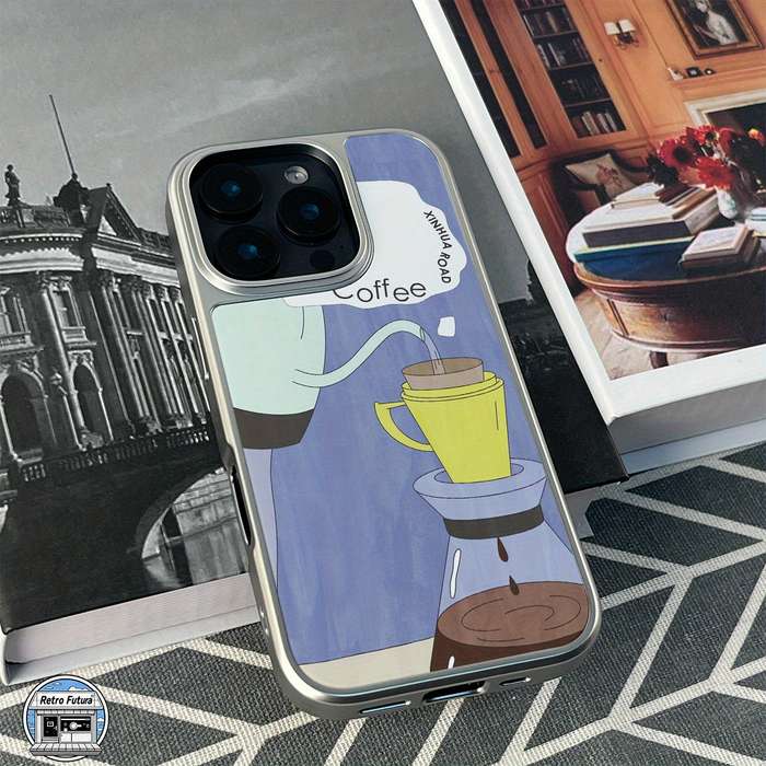 1Pc Mixed Color For iPhone 16 Pro Brewing Coffee Design Phone Case