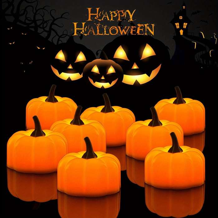 Halloween Decorations Style Pumpkin Tea Lights With Spider Quantity 12Pcs