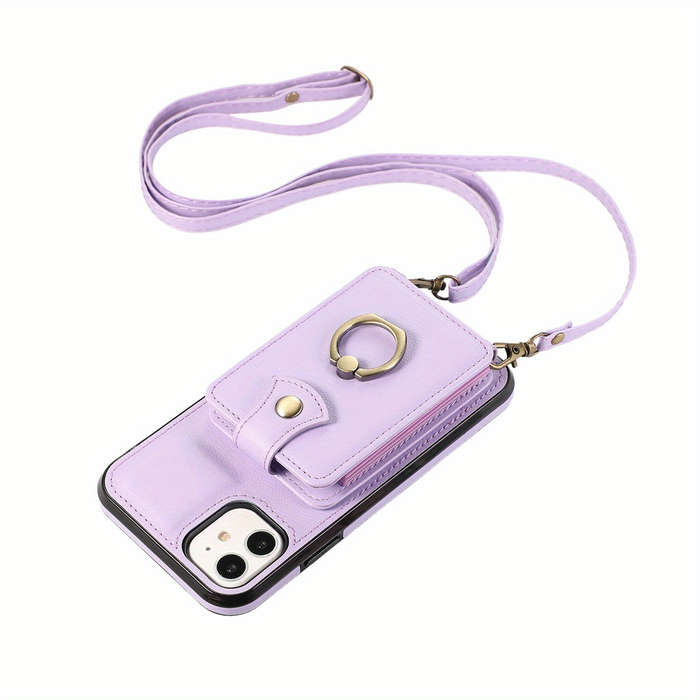 1Pc Purple For iPhone 12 Protective Case Wallet Phone Case