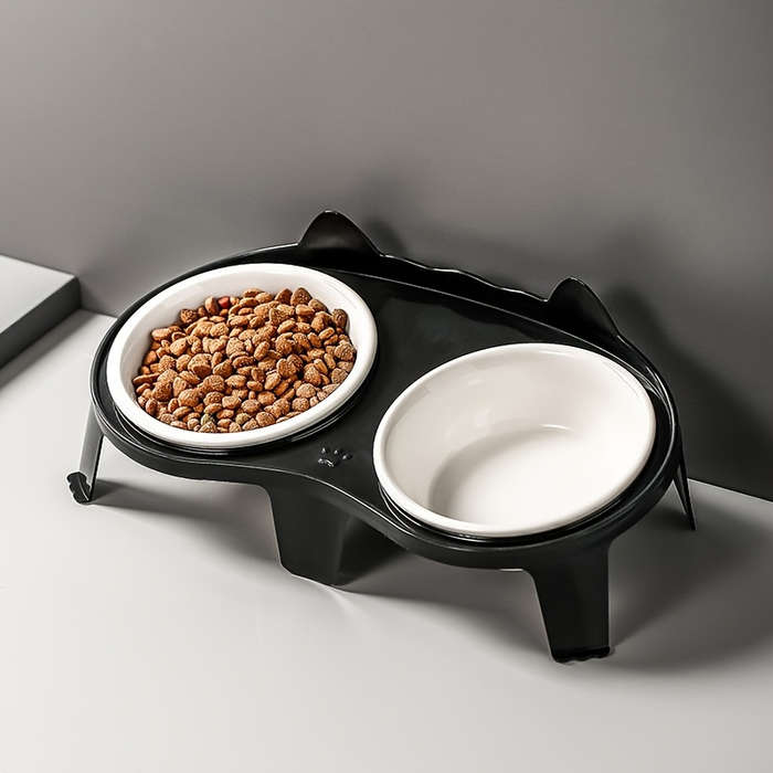 Pet Supplies Color White Stand Add  Black White Bowl