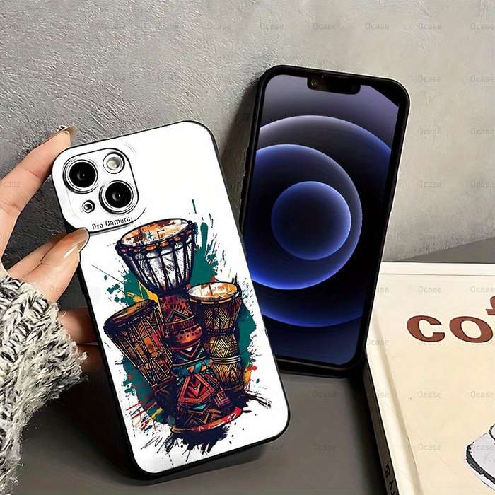 1Pc Black For iPhone 11 African Drum Printing Phone Case