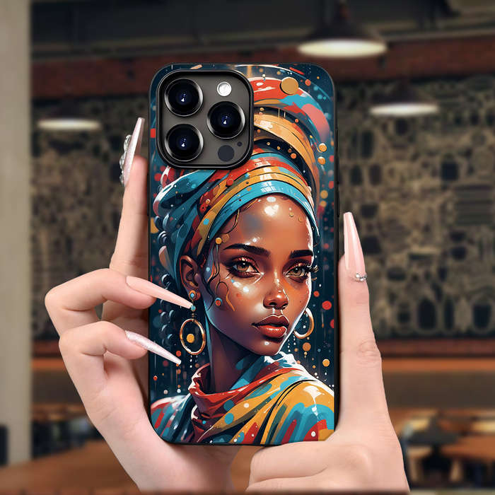 1Pc Black For iPhone 13 African Woman Style Phone Case