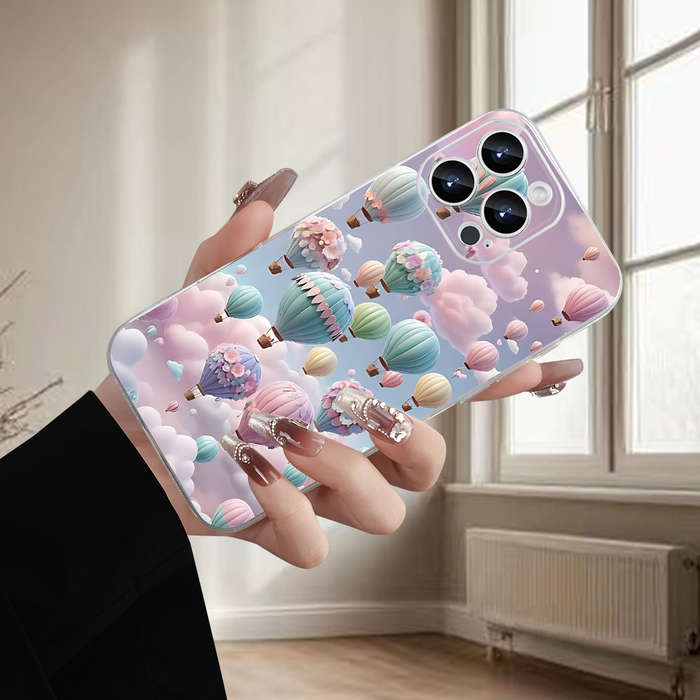 1Pc Transparent For iPhone 15 Hot Air Balloon Phone Case
