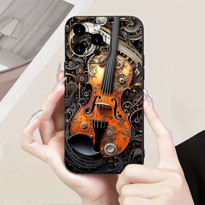1Pc Black For iPhone 13 Steampunk Violin Pattern Phone Case