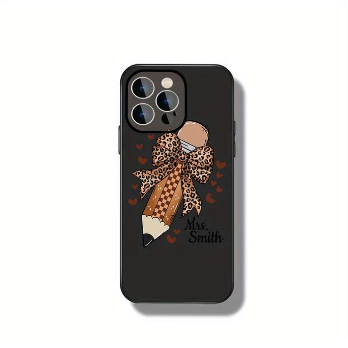 1Pc Ivory White For iPhone 16 Plus Leopard Print Bow Phone Case