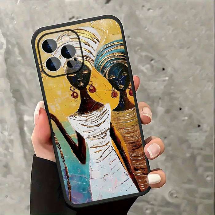 1Pc Ivory White For iPhone 15 Pro African Sisters Headwraps Phone Case