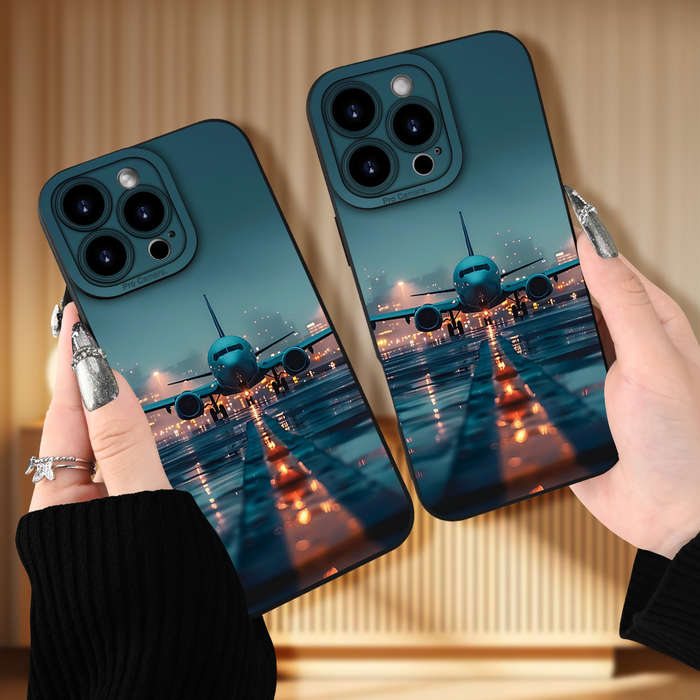 1Pc Black For iPhone 14 Airplane Pattern Phone Case