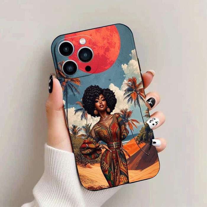 1Pc Black For iPhone 16 Pro Max African Girl Phone Case