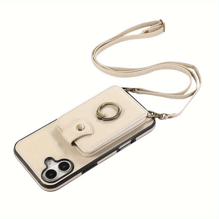 1Pc Beige For iPhone 16 Protective Case Wallet Phone Case