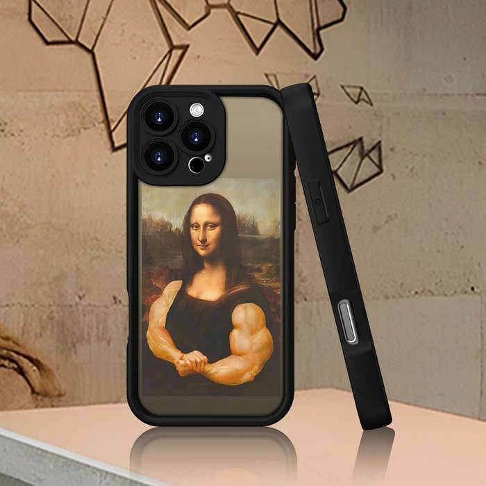 1Pc Black For iPhone 16 Pro Max Muscle Mona Lisa Phone Case