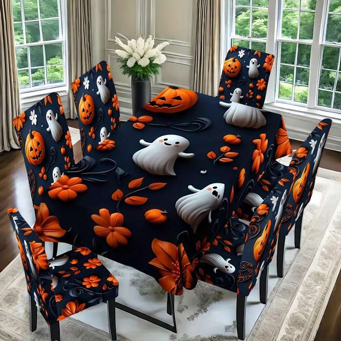 Halloween tablecloth decoration size 7pcs 6pcs Chair Covers add 1pc Tablecloth 140 x 210cm