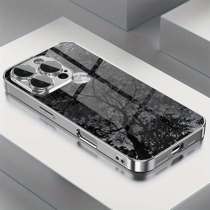 1Pc Mixed Color For iPhone 13 Tree Moon Pattern Phone Case