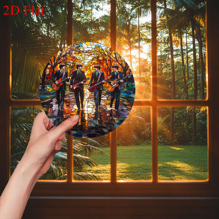 1pc 2D Flat  The Beatles-Inspired Autumn Walk Stained Glass Art Acrylic Wall Decor Vintage Ro