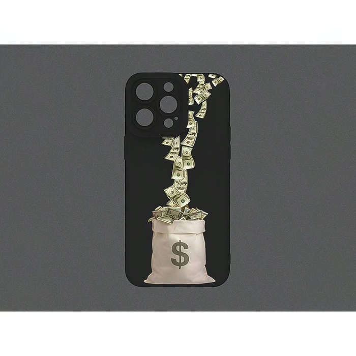 1Pc Black For iPhone 14 Plus Money Pattern Phone Case
