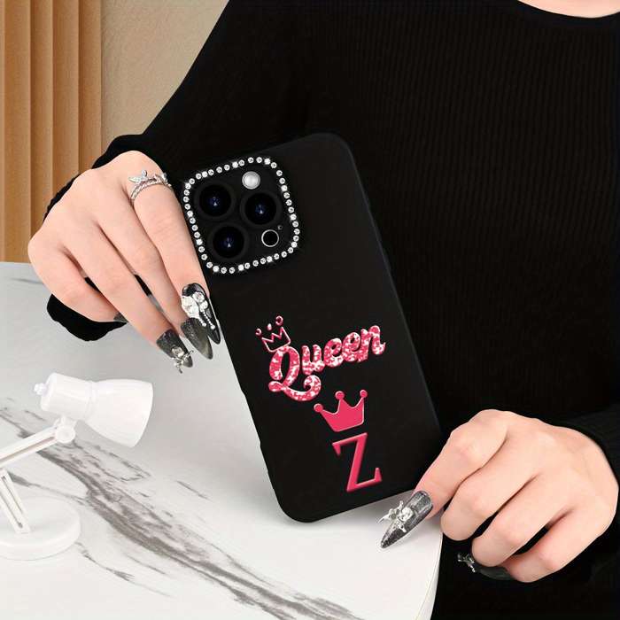 1Pc Black For iPhone 14 Plus Letter Z Print Phone Case