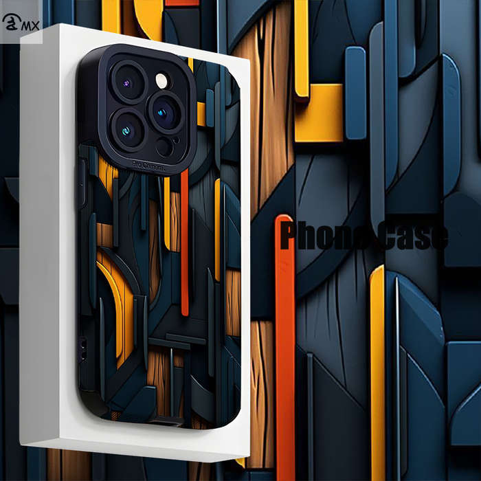 1Pc Mixed Color  For iPhone 16 Plus Abstract Geometric Pattern Phone Case