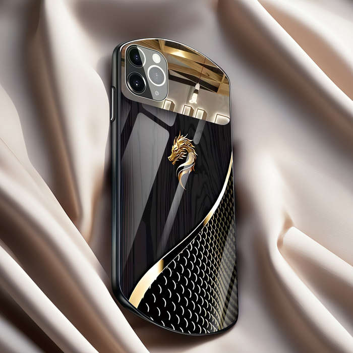 1Pc Black For iPhone 11 Pro Max Golden Dragon Phone Case