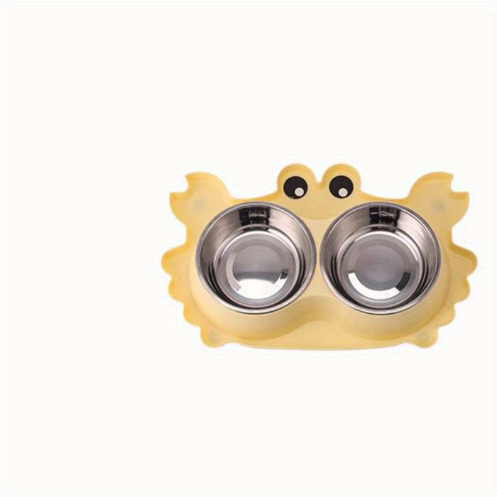 Pet Supplies Color Yellow Size Stainless Steel Double Bowl