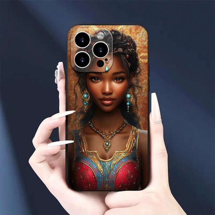 1Pc Black For iPhone 16 Pro African Woman Traditional Dress Phone Case