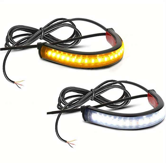 2pcs Flexible Switchback Dual-Color White & Amber Motorcycle LED Fork Turn Signal Bli