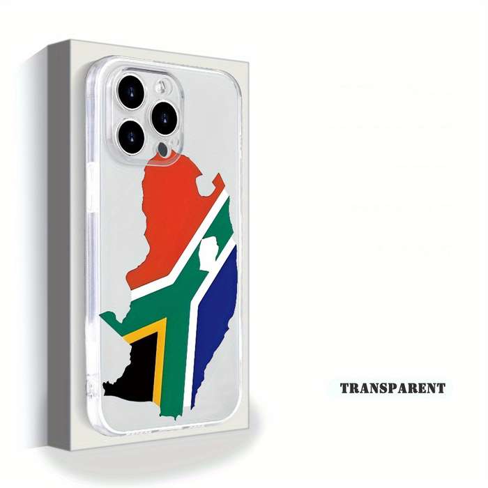 1Pc Transparent For iPhone 13 Pro South African Map And Flag Pattern Phone Case