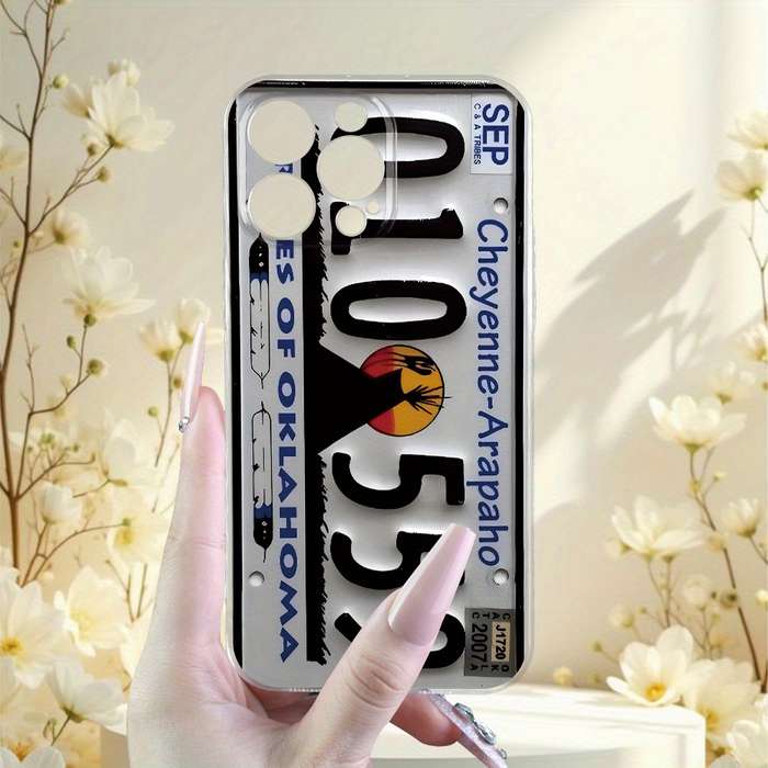 1Pc Transparent For iPhone 15 Pro Max Retro License Plate Phone Case