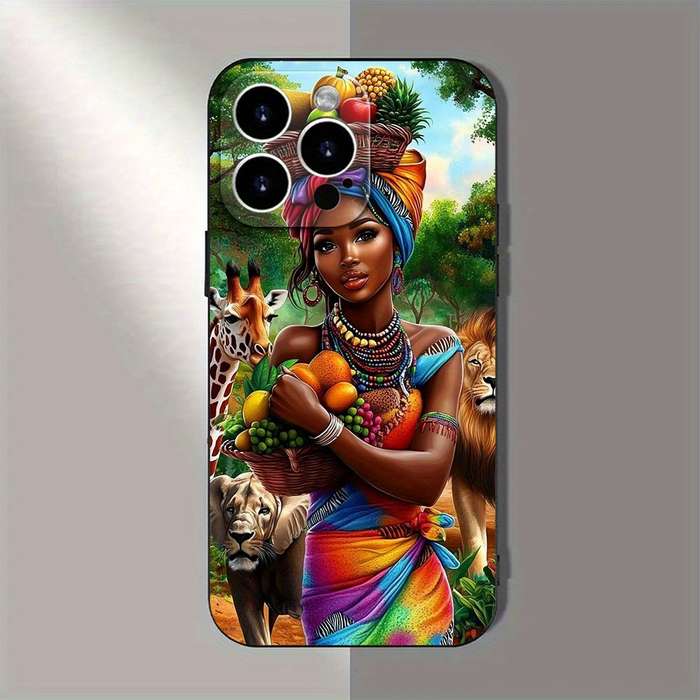1Pc Black For iPhone 11 Pro Stylish African Lady TPU Phone Case
