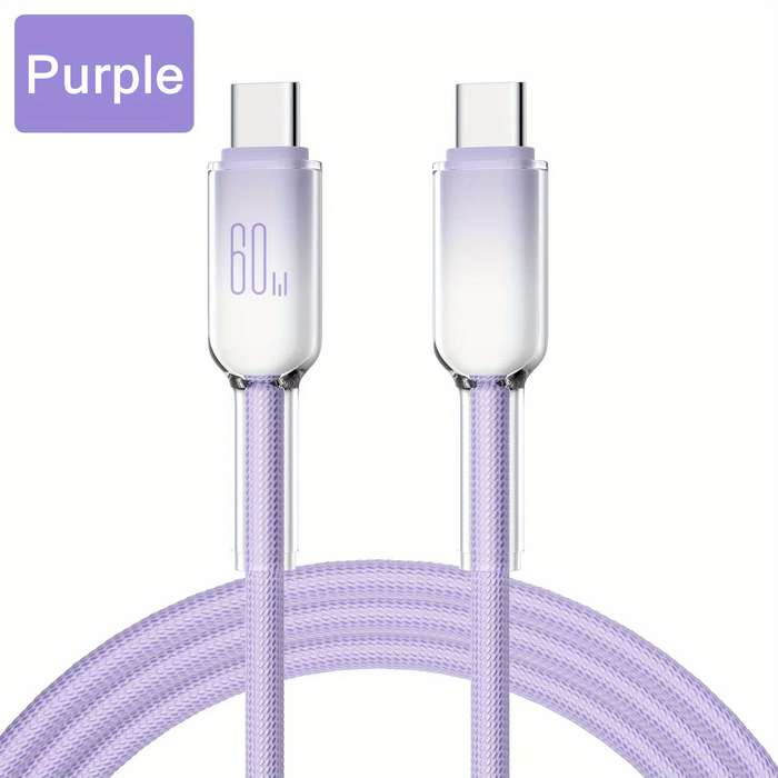 1pc 100cm 60W Crystal Clear Mobile Type-C Fast Charging Data Cable Suitable for iPhone 15 16 Se