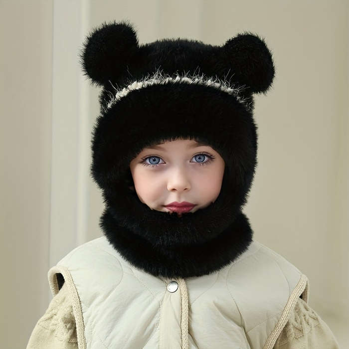 Winter Hat Applicable People Double Ball Plush Hat Scarf Mask Body Suit Hat   Pink