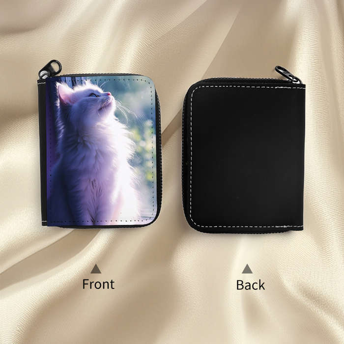 1pc Women's Cat Print Credit Card Holder Wallet9+2 Card Slots with Zipper Closure Compact O