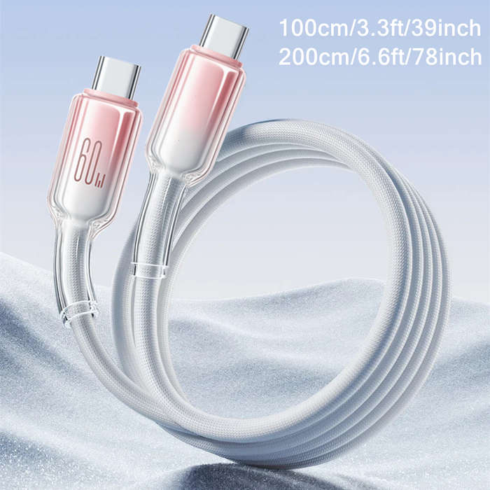 1pc 100cm 60W Crystal Clear Mobile Type-C Fast Charging Data Cable Suitable for iPhone 15 16 Se
