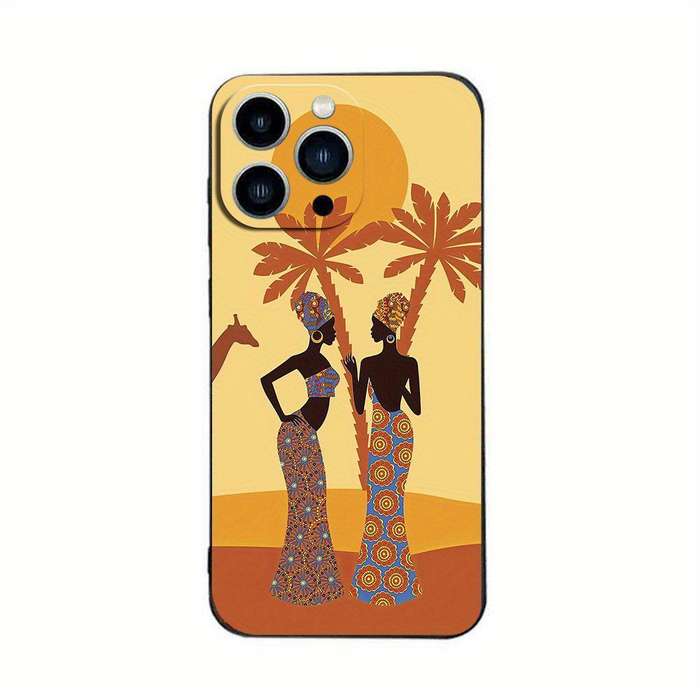 1Pc Black For iPhone 15 Pro African Lady TPU Phone Case