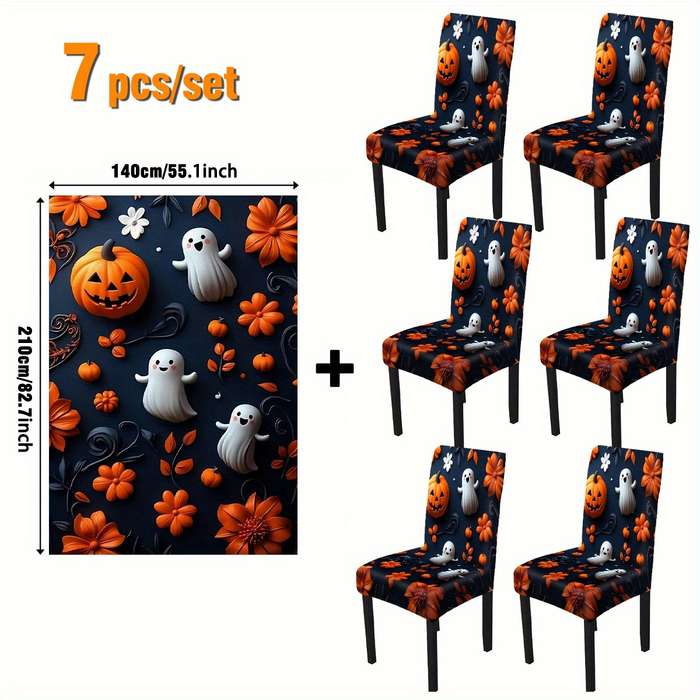 Halloween tablecloth decoration size 7pcs 6pcs Chair Covers add 1pc Tablecloth 140 x 210cm