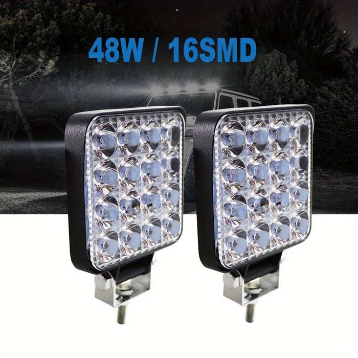 2pcs 16 LED Work Light Bar for Off-Road SUV Tractor & 4WD Truck 8.38cm High-Intens