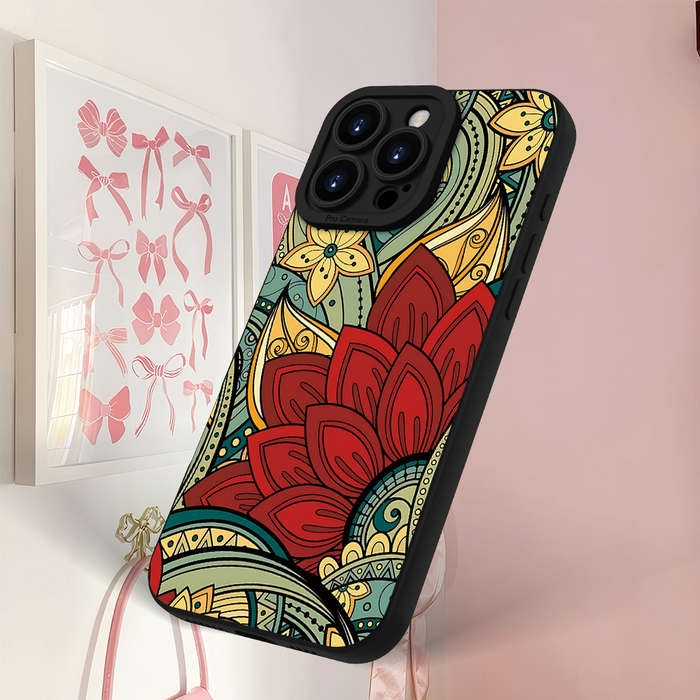 1Pc Black For iPhone 13 Pro Max Ethnic Print Phone Case