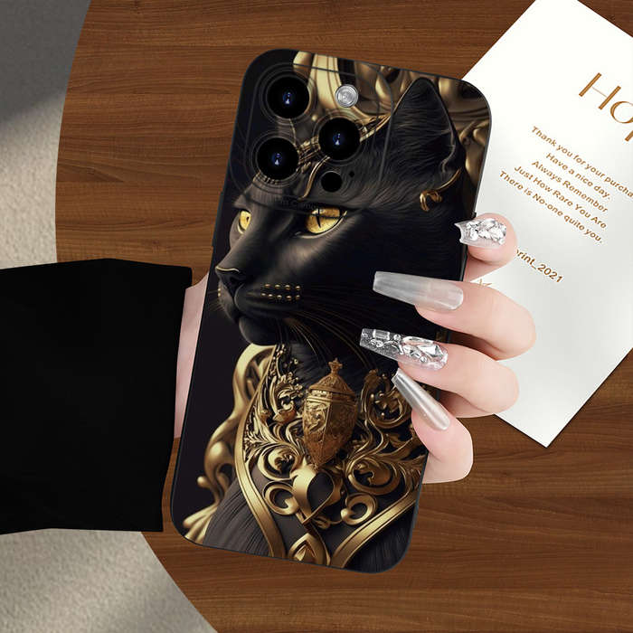 1Pc Mixed Color  For iPhone 16 Pro Egyptian Cat God Phone Case