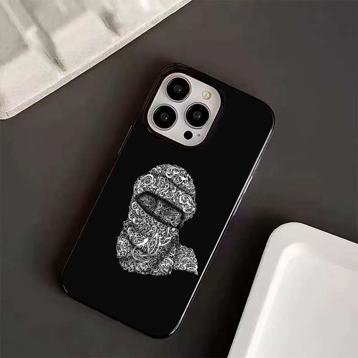 1Pc Black For iPhone 16 Plus Arabic Pattern Design Phone Case