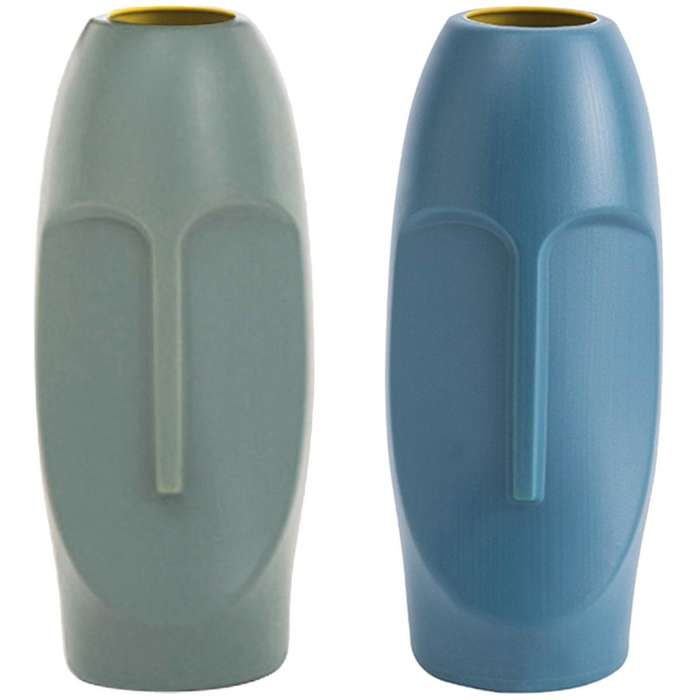 Nordic Minimalist Pe Abstract Decorative Figue Head Shape Vase-blue