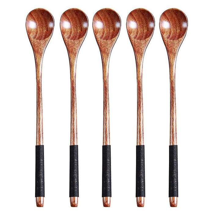 5 Pcs Wooden Cooking Mixing Spoon for Coffee Tea Jam Bath Salts